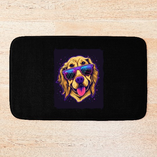 Golden Retriever Dog with Sunglasses Bath Mats