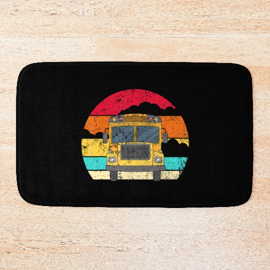 Retro Yellow School Bus for School Bus Driver andj Bath Mats