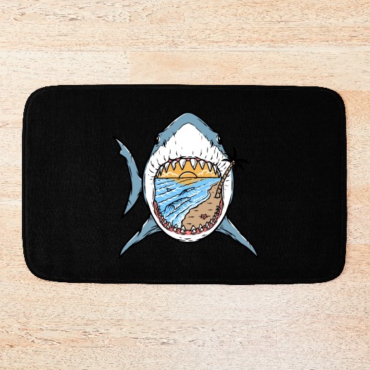 Beach and surf in great white shark Bath Mats