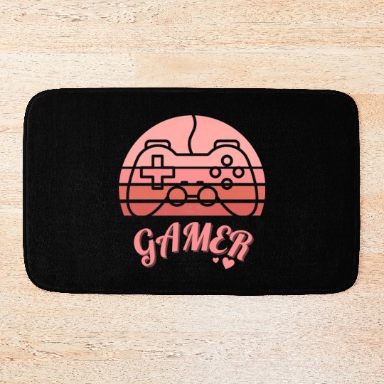 Pink Retro Gamer Valentine Day Bath Mats