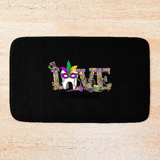 LOVE Mardi Gras Funny Tooth Wear Mask Dental Funny Bath Mats