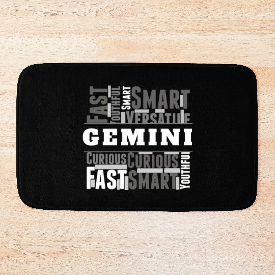 Gemini Zodiac Star Sign Word Cloud Square Monochro Bath Mats