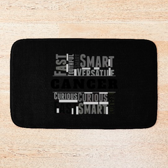 Cancer Zodiac Star Sign Word Cloud Square Monochro Bath Mats