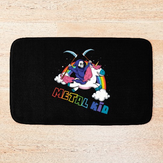 Metal Kid Music Unicorn Skeleton Rocker Rock Heavy Bath Mats