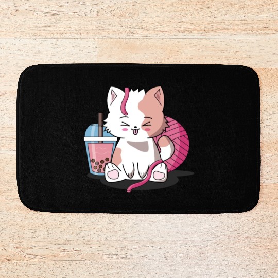 Chibi Boba Tea Cat Bath Mats