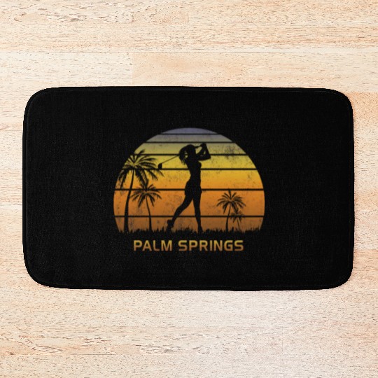 Retro Palm Springs Women's Golf Golfing Fan Bath Mats