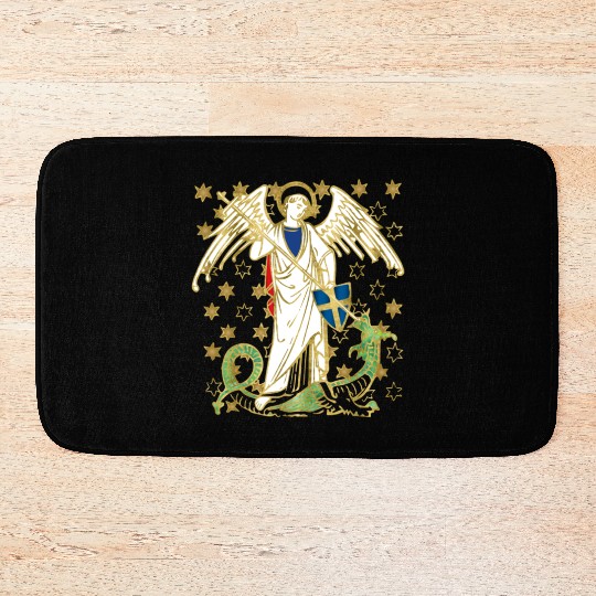 St. Michael the Archangel Icon Dragon Catholic Ang Bath Mats