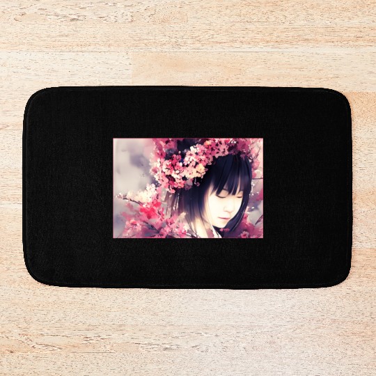 japan girl portrait sakura blossom Japan wallart Bath Mats