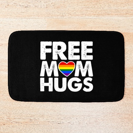 Free Mom Hugs, LGBT Rainbow Heart Bath Mats
