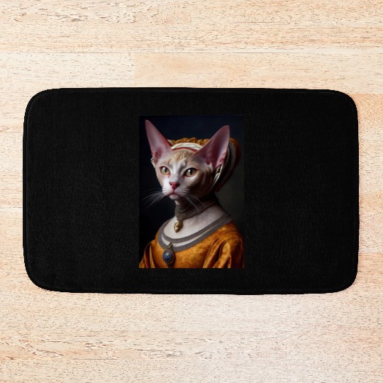 Gold Queen Devon Rex Cat Breed Portrait Royal Rena Bath Mats