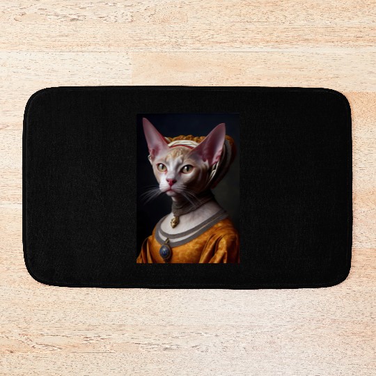 Gold Queen Devon Rex Cat Breed Portrait Royal Rena Bath Mats