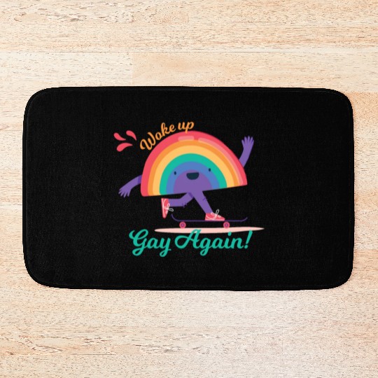 Funny Woke Up Gay Again Cute Rainbow Pride Colors Bath Mats