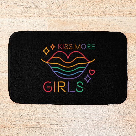 Kiss More Girls LGBT Cute Lesbian Pride Month Bath Mats