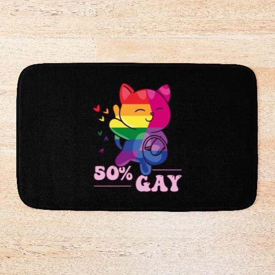 50% Gay Bi Bisexual Pride Kawaii Cat Kawaii Bath Mats