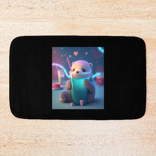 Kawaii Otter Pet Otter Drinking Boba Tea Bath Mats