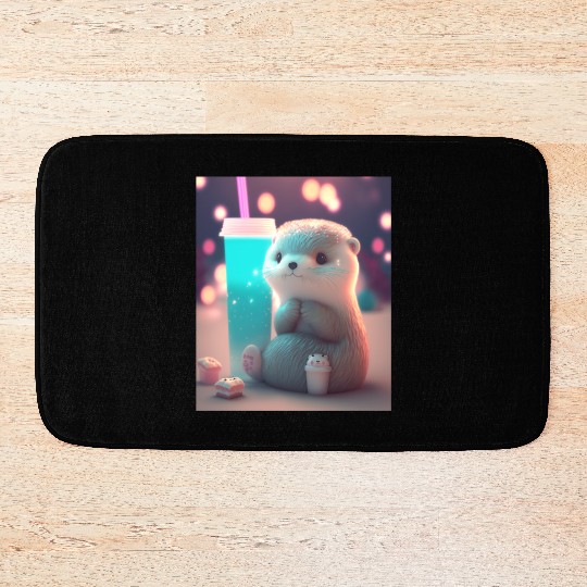 Kawaii Otter Pet Otter Drinking Boba Tea Bath Mats