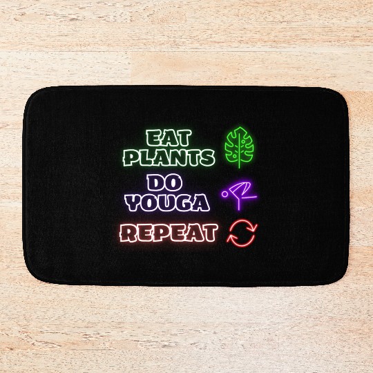 Eat more plants do more yoga neon style Bath Mats