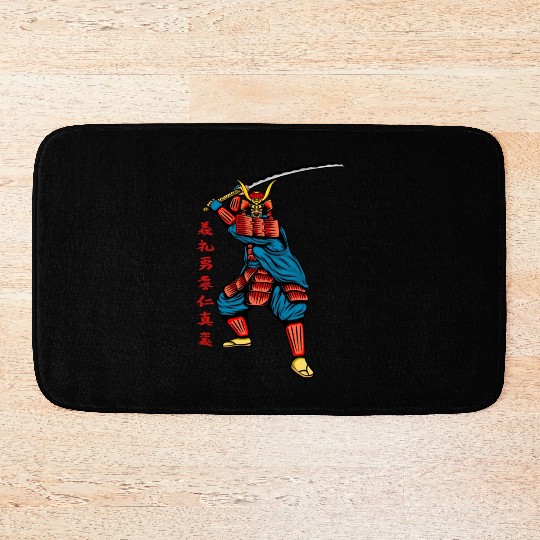 Japanese samurai warrior red writing mask Bath Mats