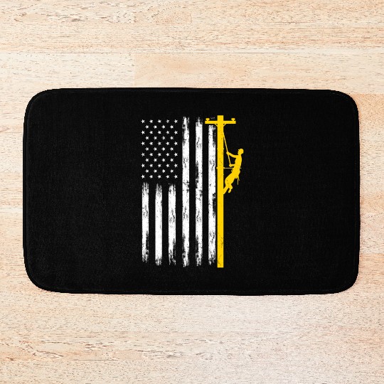 Lineman US Flag Lineworker Patriotic Bath Mats