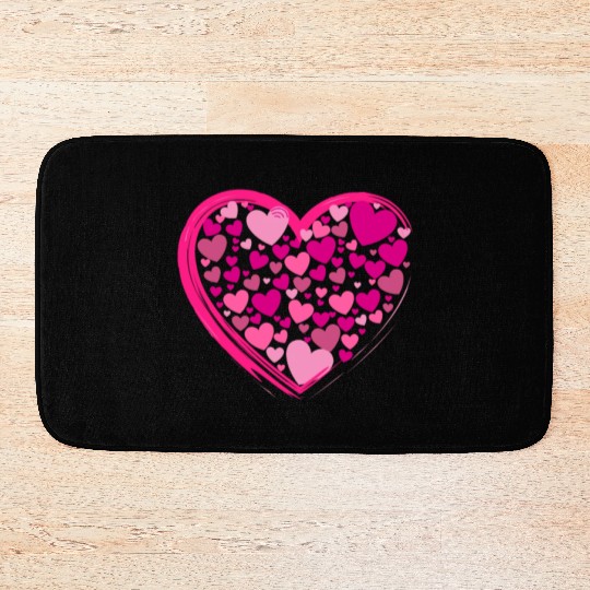 Cute Pink and Lilac Hearts in a Big Pink Heart Bath Mats