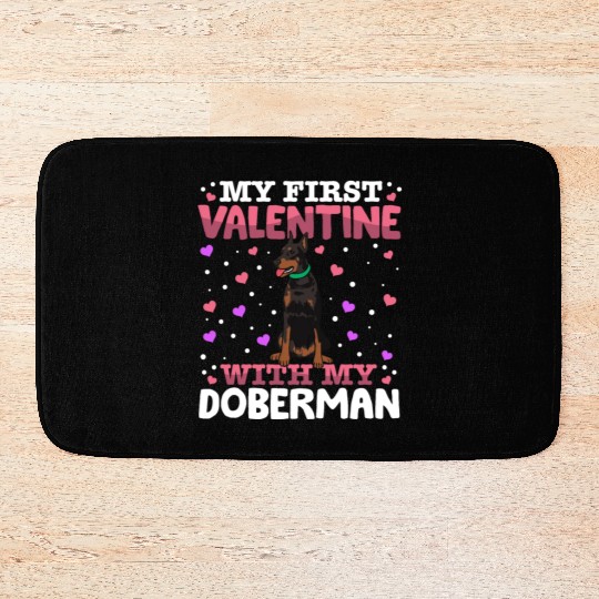 My First Valentine With My Doberman Animal Heart Bath Mats