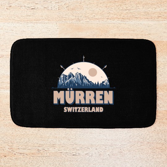 Mürren Switzerland Swiss Alps Vintage Hiking Desig Bath Mats