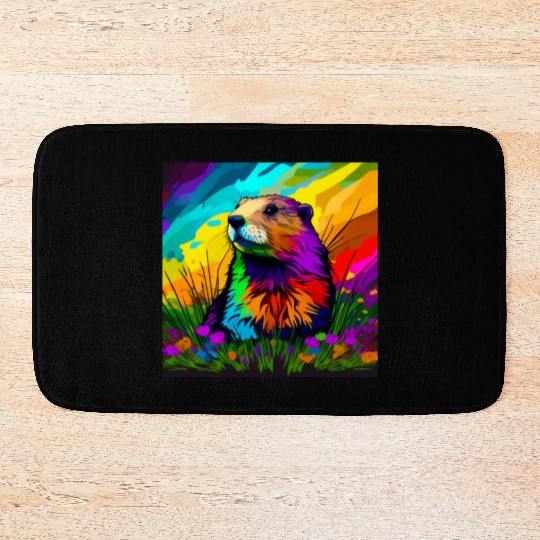 multicolor groundhog.groundhog day ,groundhog gift Bath Mats