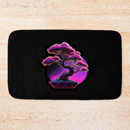 Synthwave Bonsai Tree Bath Mats