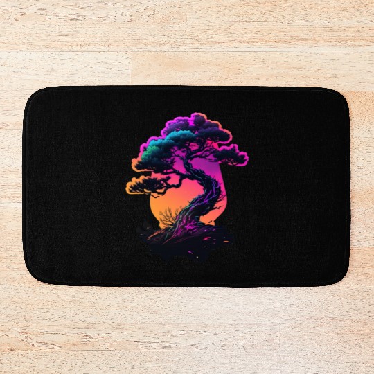 Synthwave Bonsai Tree Bath Mats