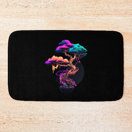 Synthwave Bonsai Tree Bath Mats