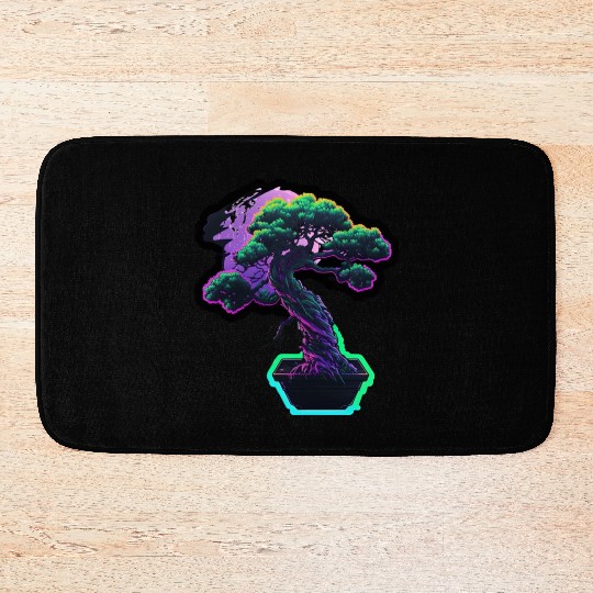 Synthwave Bonsai Tree Bath Mats