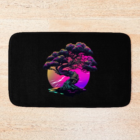 Synthwave Bonsai Tree Bath Mats