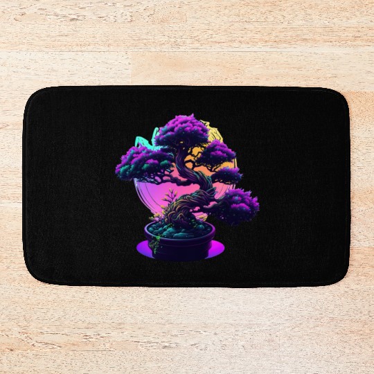 Synthwave Bonsai Tree Bath Mats