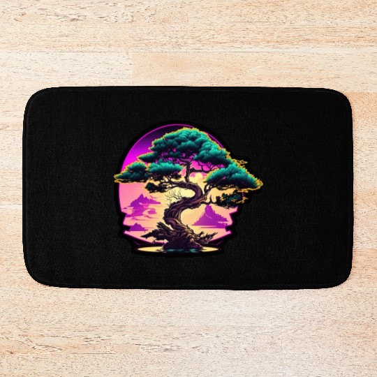 Synthwave Bonsai Tree Bath Mats