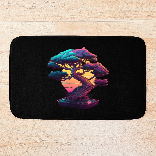 Synthwave Bonsai Tree Bath Mats