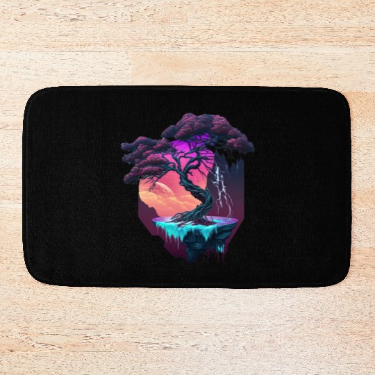 Synthwave Bonsai Tree Bath Mats