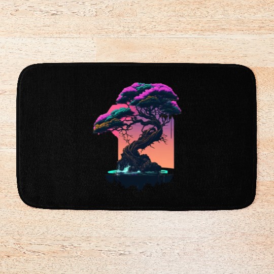 Synthwave Bonsai Tree Bath Mats