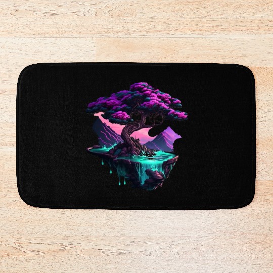 Synthwave Bonsai Tree Bath Mats