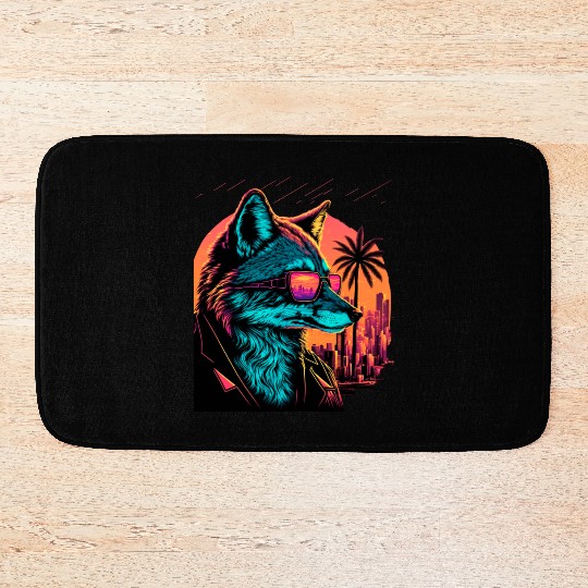 Retro Futuristic Synthwave Fox Bath Mats