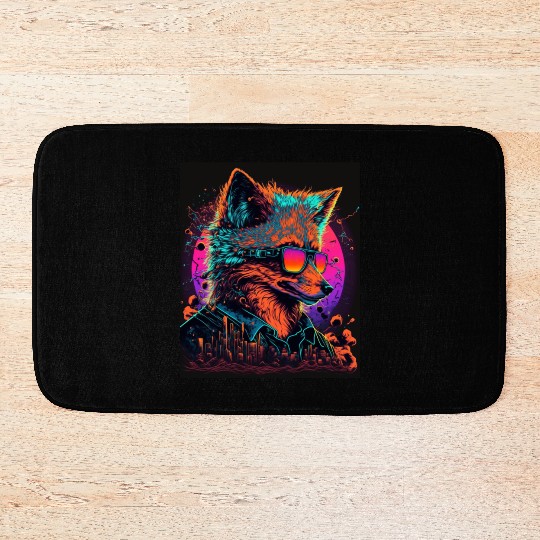Retro Futuristic Synthwave Fox Bath Mats