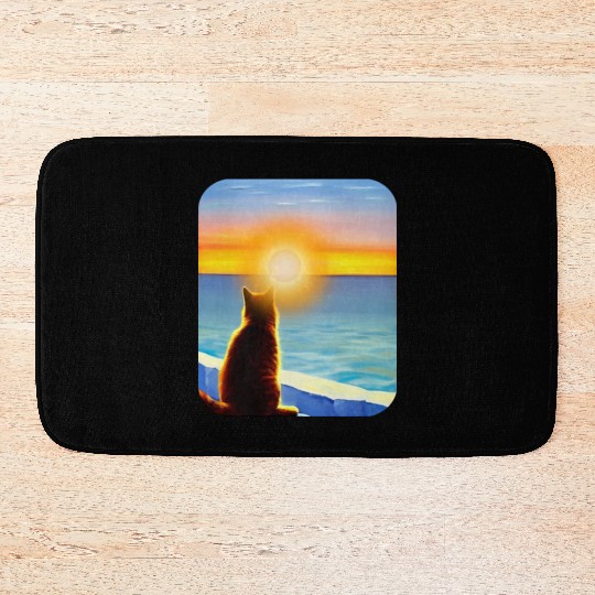 Cat watching sunset Classic Bath Mats