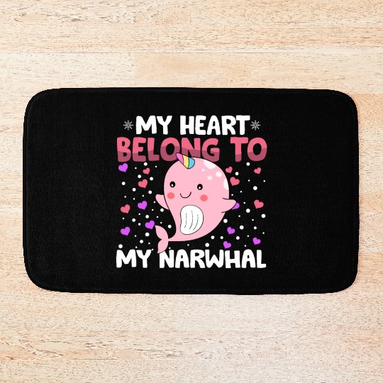Valentines Day My Heart Belong to My Narwhal Boys Bath Mats