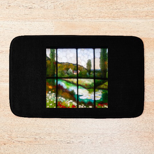 Stained Glass Monet Waterscape (AI Art) Bath Mats