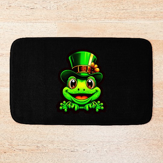 Grinning Frog Wears St. Patrick Day Top Hat Bath Mats