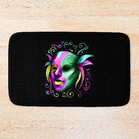 Yellow, Purple And Green Mask For Mardi Gras Bath Mats