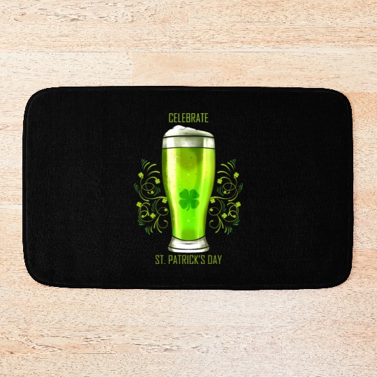Glass Of Green Beer To Celebrate St Patricks Day Bath Mats