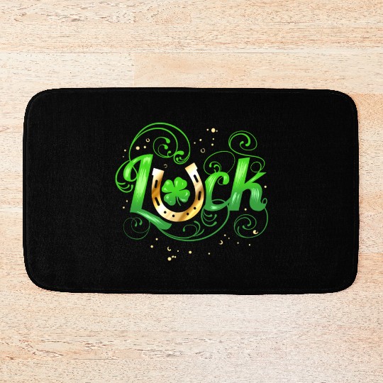 Green Golden Luck Logo With Horseshoe For St Bath Mats