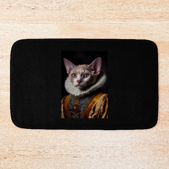 Black Queen Devon Rex Cat Breed Portrait Royal Ren Bath Mats