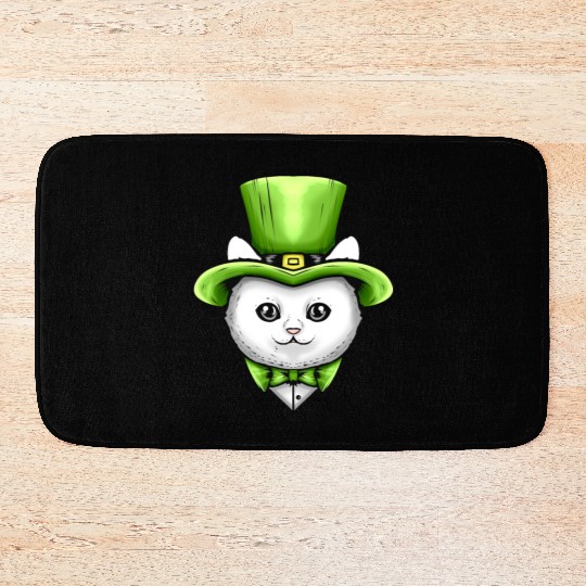 Cute Kawaii Cat With Leprechauns Hat On St Bath Mats