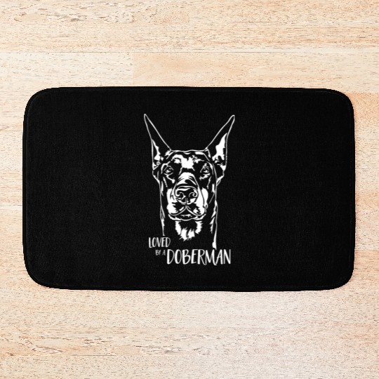 Loved by a Doberman dog saying dog Bath Mats